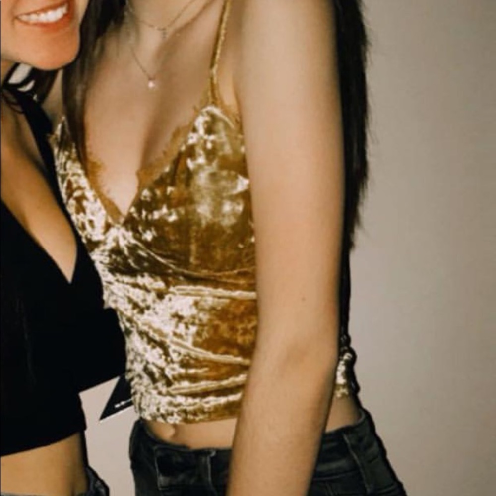 yellow velvet tank top with lace